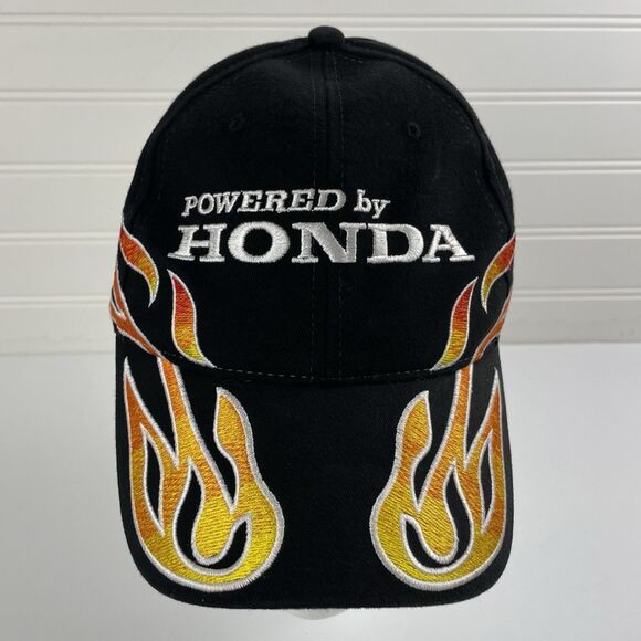Powered By HONDA Hat Black Embroidered Logo Flames Adjustable Strapback Dad Cap - Picture 1 of 6